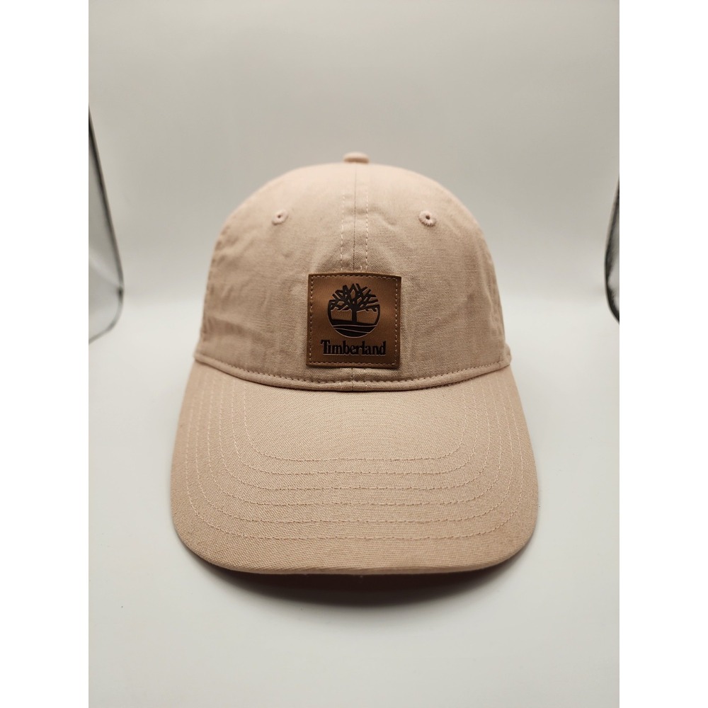 Timberland Hat Cap Snapback One Size Beige w/ Square Logo Outdoor Hiking Casual